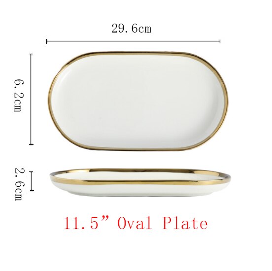 Ceramic Gold Plated Edge Plate Tableware Set White Porcelain Dinner Plate Household Kitchen Rice Bowl Salad Dish Steak Tray: I