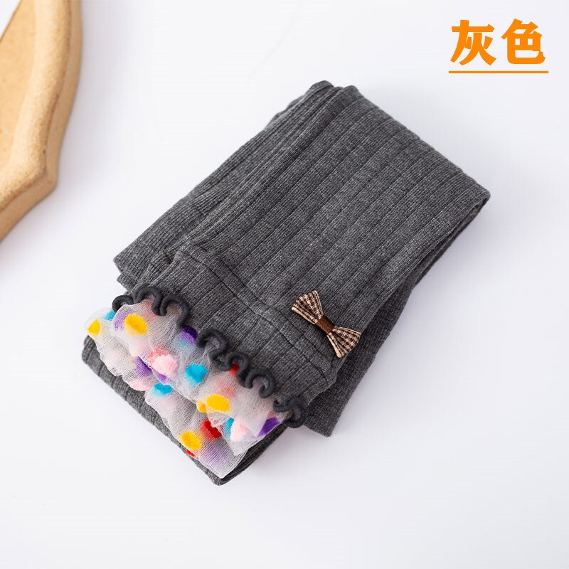 Leggings en dentelle de coton pour filles, pantalon coréen fin, à pois, pour enfants de 3 à 12 ans, printemps-automne: B / 3-5Y