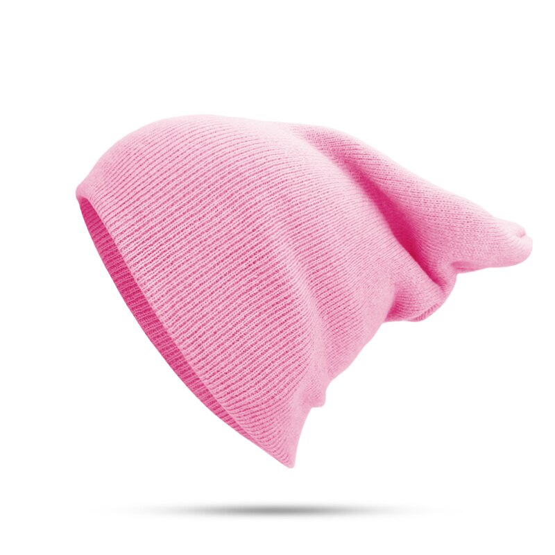 Talvihattu miehille naisten skullies pipot lämmin lippalakki unisex elastisuus neuloa pipo hatut yksivärinen neule tyttö ruusunvihreät hatut: Vaaleanpunainen