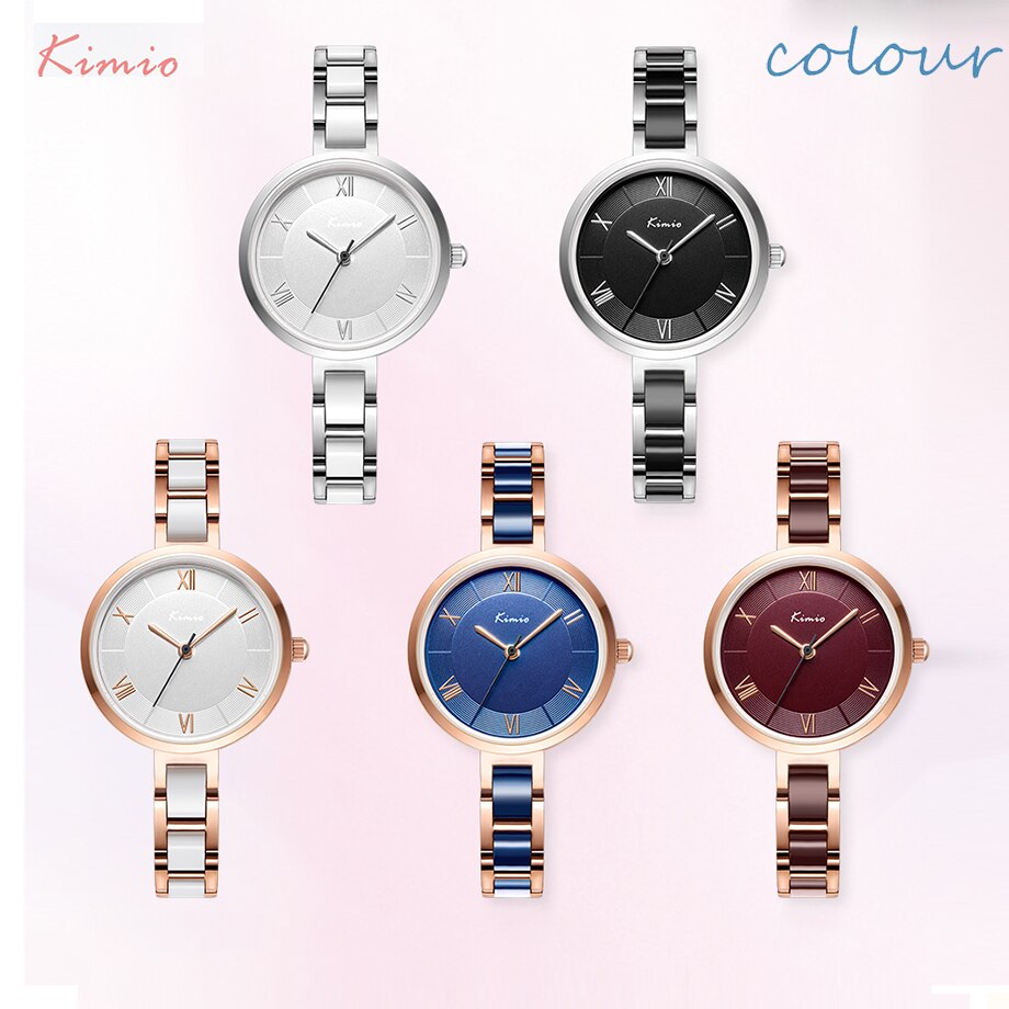 Kimio kvinner hvit imitert keramisk armbånd klokker enkel stor urskive dame kvarts klokke romersk skala armbåndsur