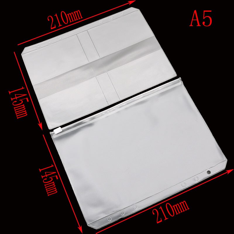 A5 / A6 Carpeta de hojas sueltas de 6 agujeros de PVC, bolsa de tarjetas de presentación, bolsa de hojas sueltas con cremallera para cuaderno, carpeta de aprendizaje para niños, suministros de oficina