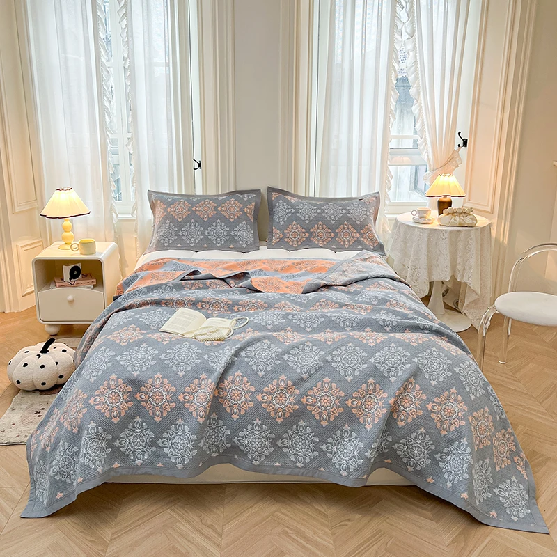Dubbellaags bedovertrek katoenen deken Jacquard sprei garen geverfde spreien en dekbedden Beddekens Bank Handdoek Lakens: Queen / Light Grey