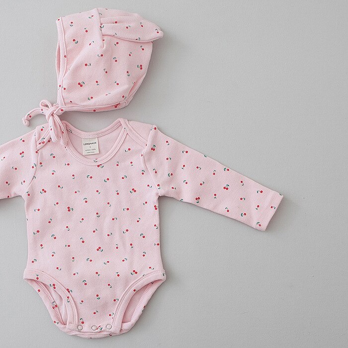 MILANCEL ropa de bebé recién nacido otoño bonito gorro de conejito bebé Estampado de cereza niños pequeños niñas Bodi de bebé niño: pink / 24 meses