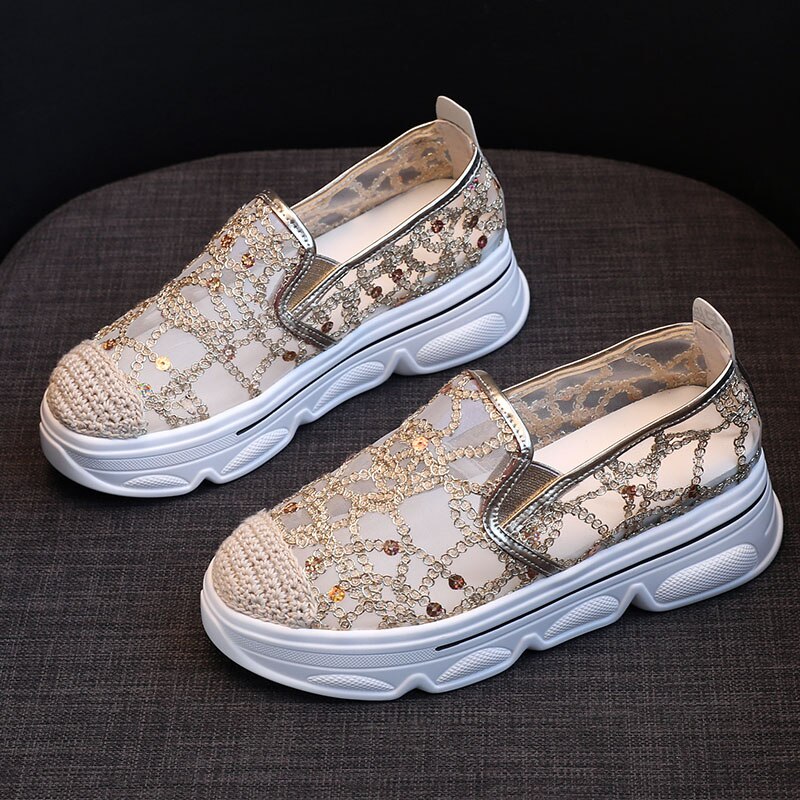 Tenis Feminino Women Tennis Shoes Gold Silver Non-slip Jogging Athletic Fitness Trainers Sneakers