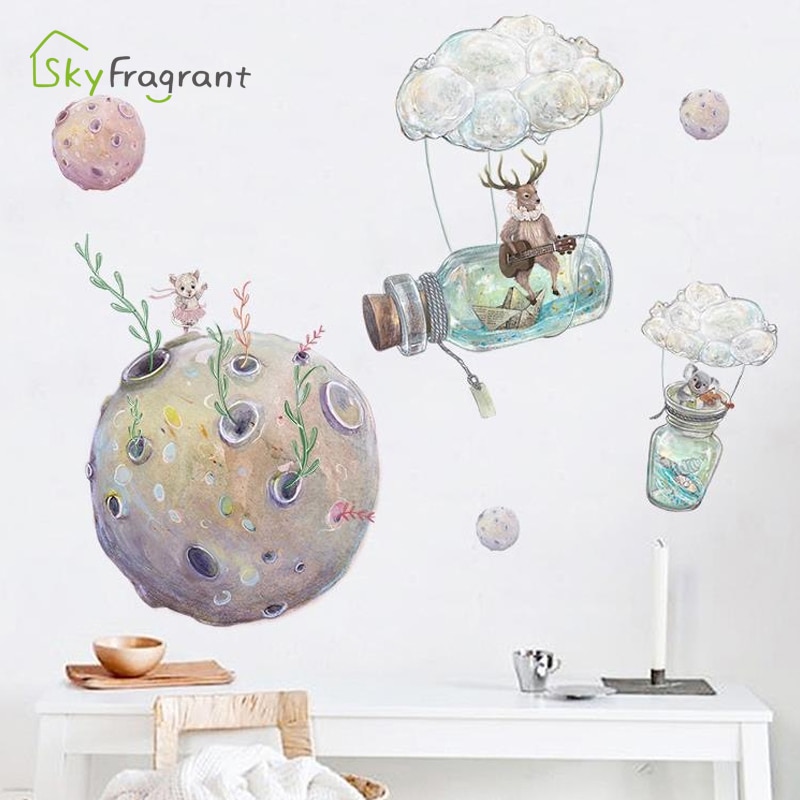 Planeta , decoración de habitación de niños, pegatinas de animales de dibujos animados para pared, pegatina infantil para dormitorio de bebé, autoadhesiva para decoración del hogar
