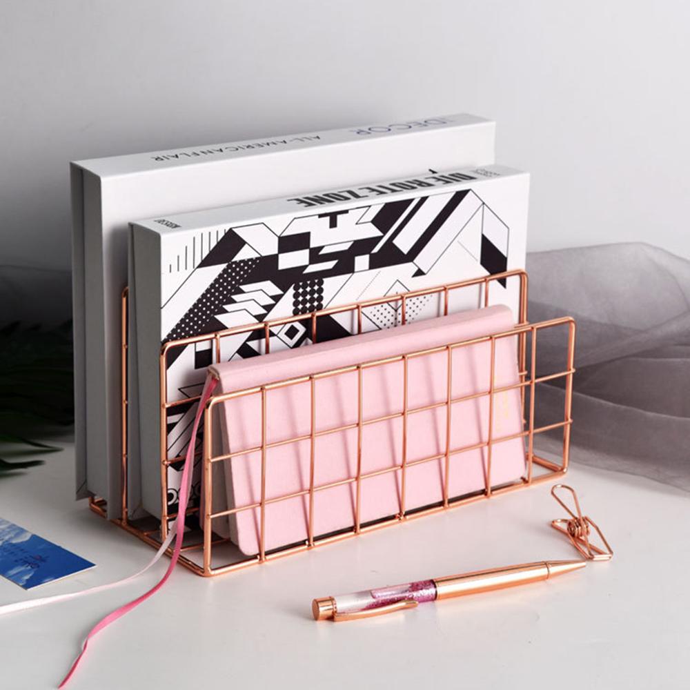 Grid 3 Compartments Bookshelf Magazine File Organizer Holder Wrought Iron Rack T8DB