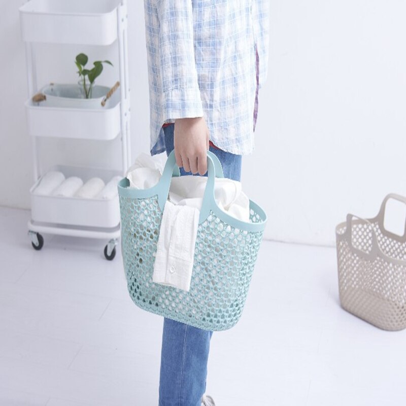 Pack of 2 Utility Plastic Storage Baskets with Handle Anti-rattan Shopping Basket PE Soft Plastic Weaving Basket