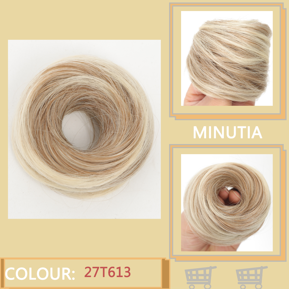 Allaosify moño sintético femenino fibra sintética pelo liso círculo cuerda elástica, color de cabello natural accesorios para el cabello luz oscura: P4 / 24