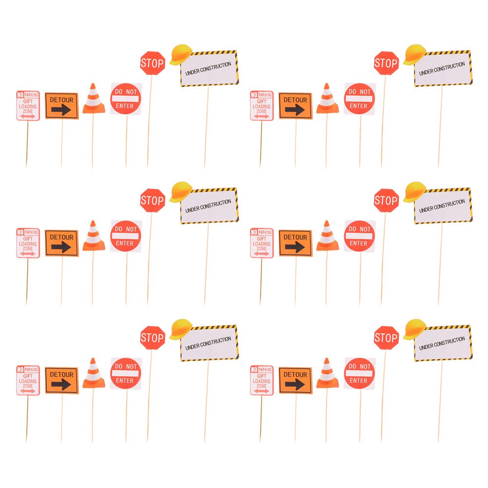 48pcs Cake Inserting Cards Theme Party Signs Cake Topper Construction Road Sign Pick: Default Title