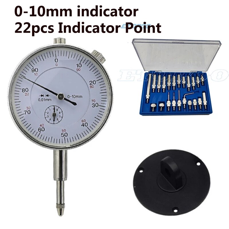 22pcs/set Steel Dial Indicator Point Set M2.5 Thread Tip and 10mm 0.01mm Dial indicator Lug Back Dial Test gauge Indicators