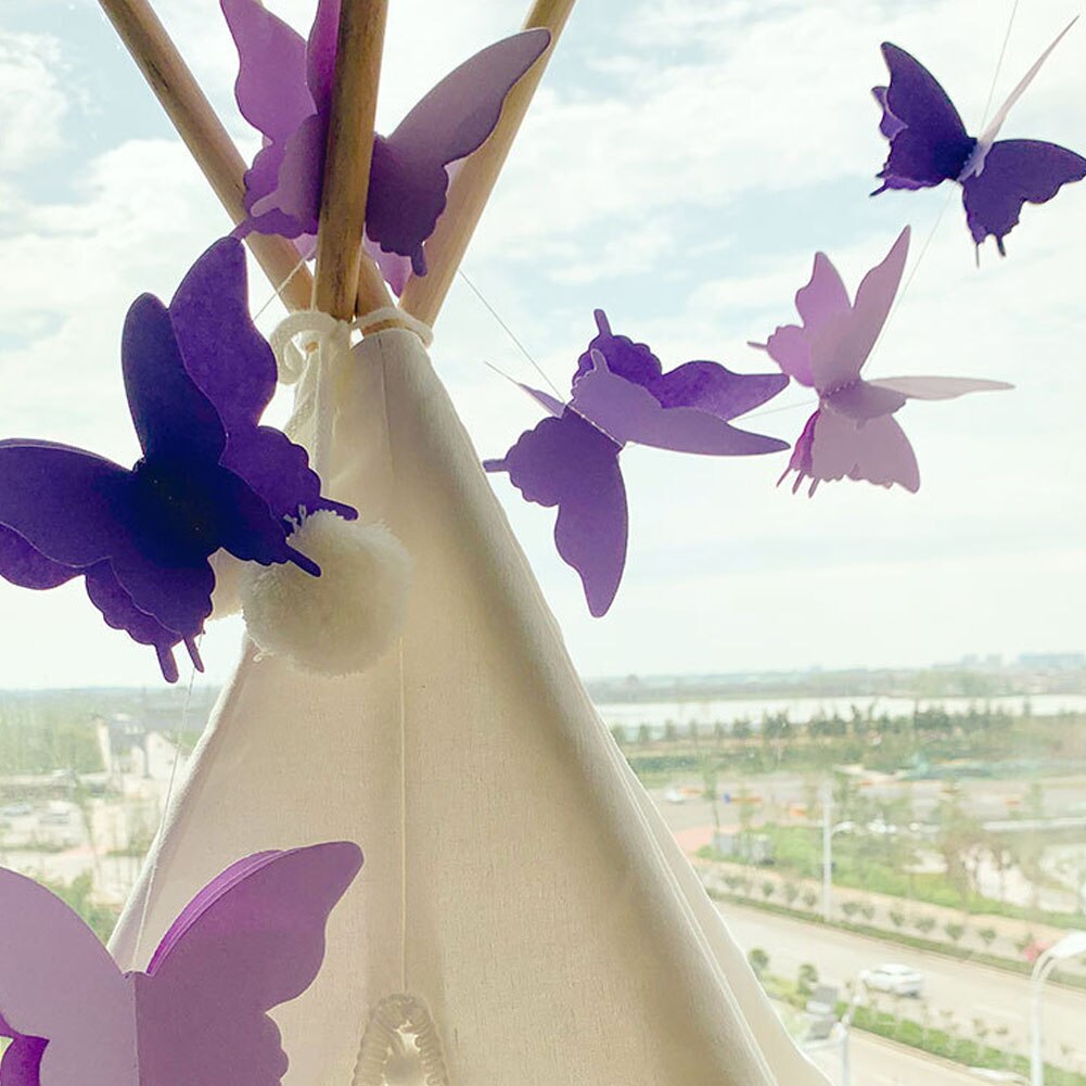 Guirnalda de mariposas de papel 3D para boda, , cumpleaños, Festival, pancarta artesanal, decoraciones colgantes, cadena de mariposas de papel 3D: Morado