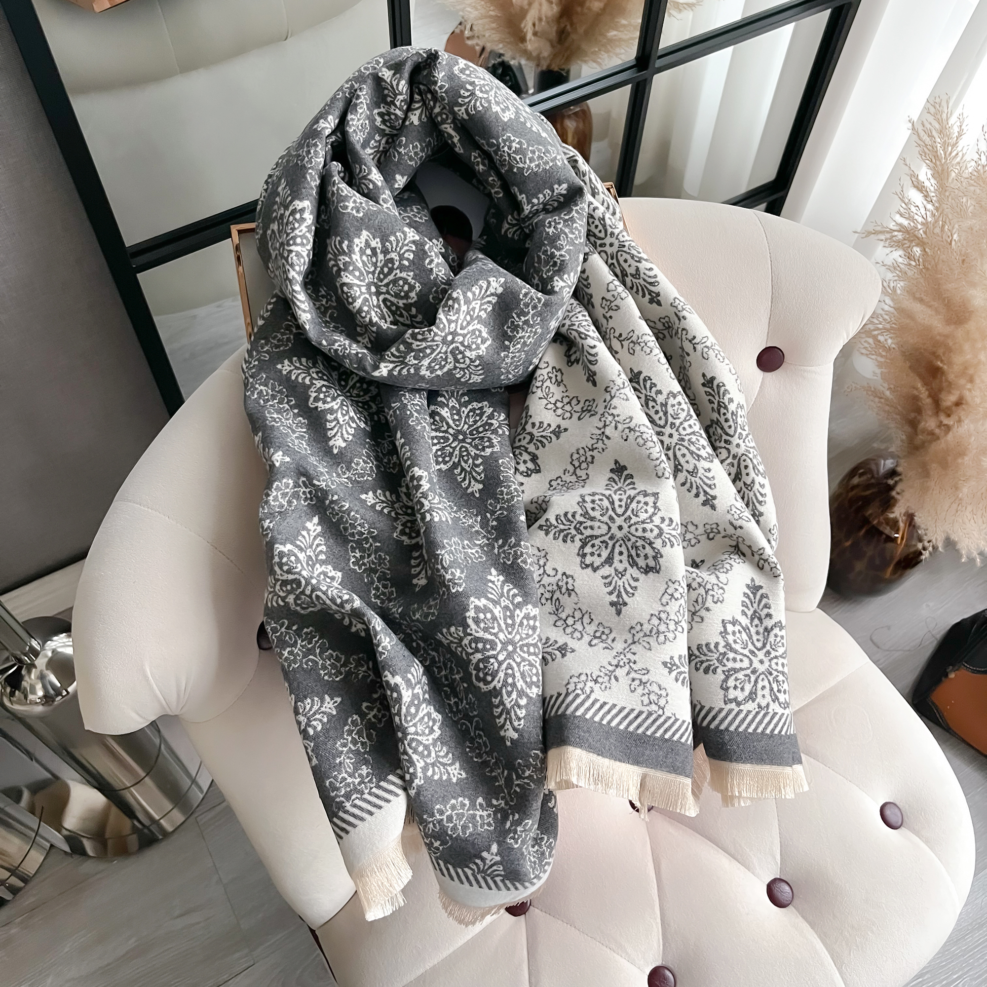 Marca de luxo dupla face estilo étnico cachecol pashmina cashmere macio quente franja pashmina xale inverno à prova de frio cobertor à prova de vento