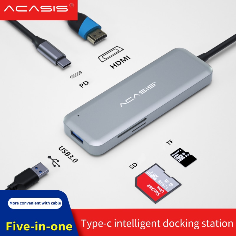 Acasis usb c hub tipo c para hdmi-compatível 4k usb 3.0 sd tf leitor de cartão com pd de carregamento para macbook pro usb 3.0 hub