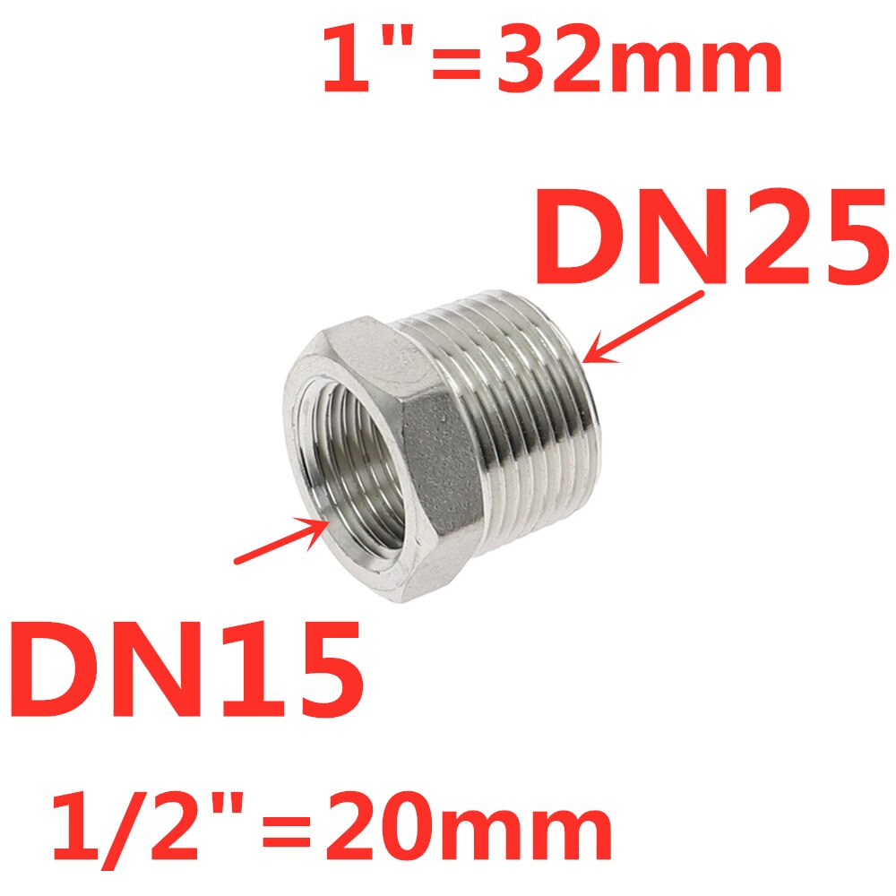 Tonisoiva sydämen vähennysholkki 1/8 &quot; 1/4 &quot; 3/8 &quot; 1/2 &quot; bsp uros/naaraskierre  ss304 ruostumattomasta teräksestä valmistettua putkiliitosta vesikaasuöljylle: Dn25 to dn15