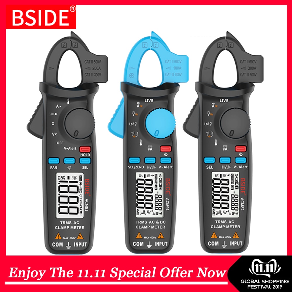 Mini Digital Klemme Meter BSIDE ACM Serie Wahre DC AC Strom Spannung Temp Kapazität Hz NCV Tester Amperemeter Multimeter