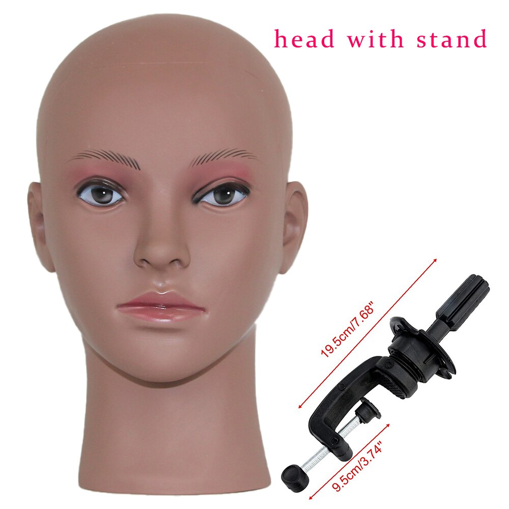 Black Afro Cosmetology Mannequin Head Bald Manikin head for Wigs Making Wig Display Hat Display Glasses Display with Free Clamp: head with stand 1