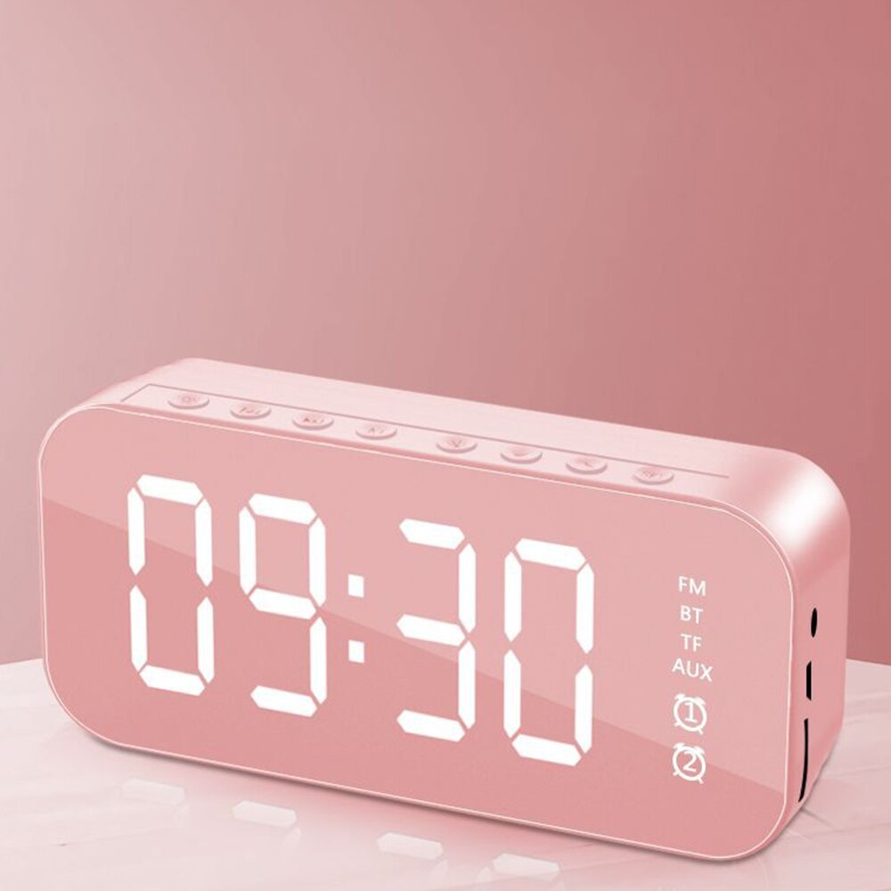 Smart Wekker Spiegel Dual Wekker Fm Radio Bluetooth Speaker Led Digitale Display Wake Up Tafel Klok Woondecoratie: Roze