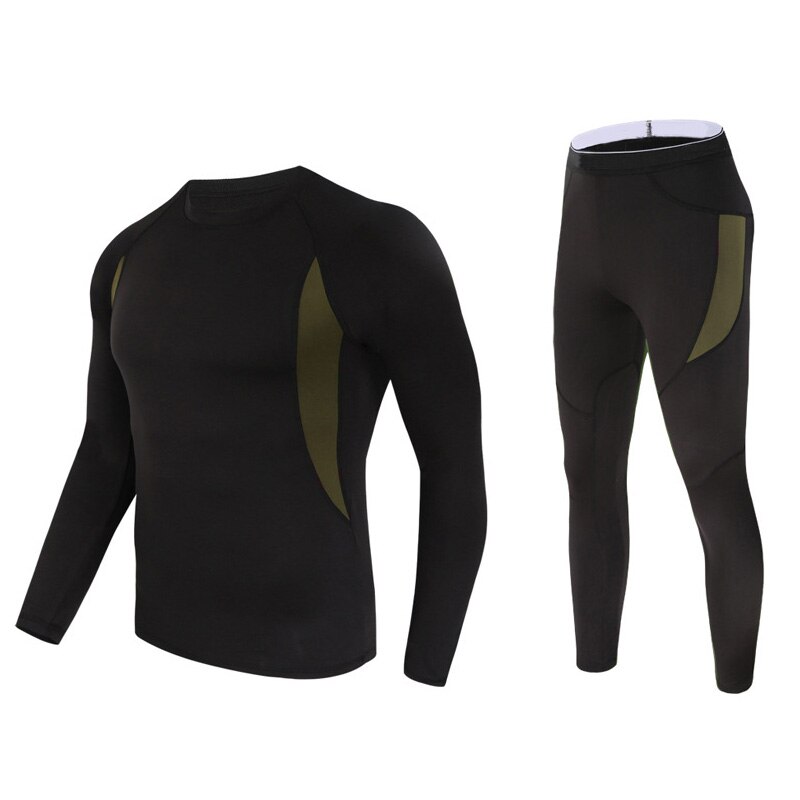 Winter Thermal Underwear Sets Men Long John Brand Quick Dry Warm Sport Underwear Thick Fleece Base Layer Sleepwear Plus Size: black / XXXL