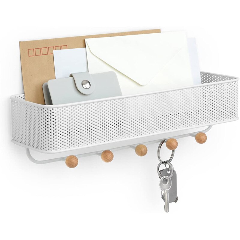 Entryway Organizer, Great for Storing Keys, Small Accessories, Mail, Wallets and More, White Finish