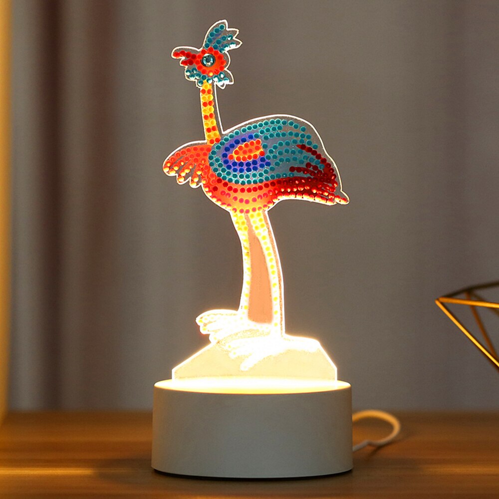 5D Diamond Painting LED Night Lamp Decorate Desk Light Cartoon Animal Jellyfish Picture Rhinestones Handmade Craft: Red