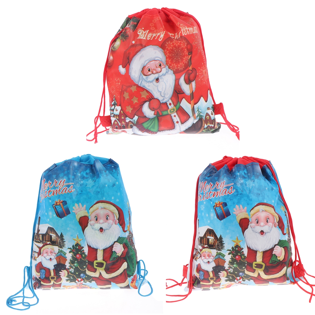 3Styles Santa Claus Drawstring Big Backpack Kids Year Banquet Stockings Holders Bag Christmas Candy Bag