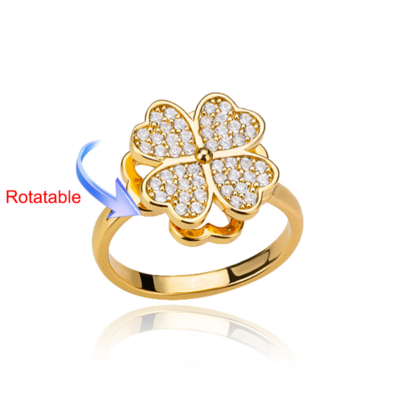Four Clover Rotating Anxiety Rings for Women Gold Color Adjustable Stainless Steel Wedding Ring Aesthetic Jewelry anillos: GRAY