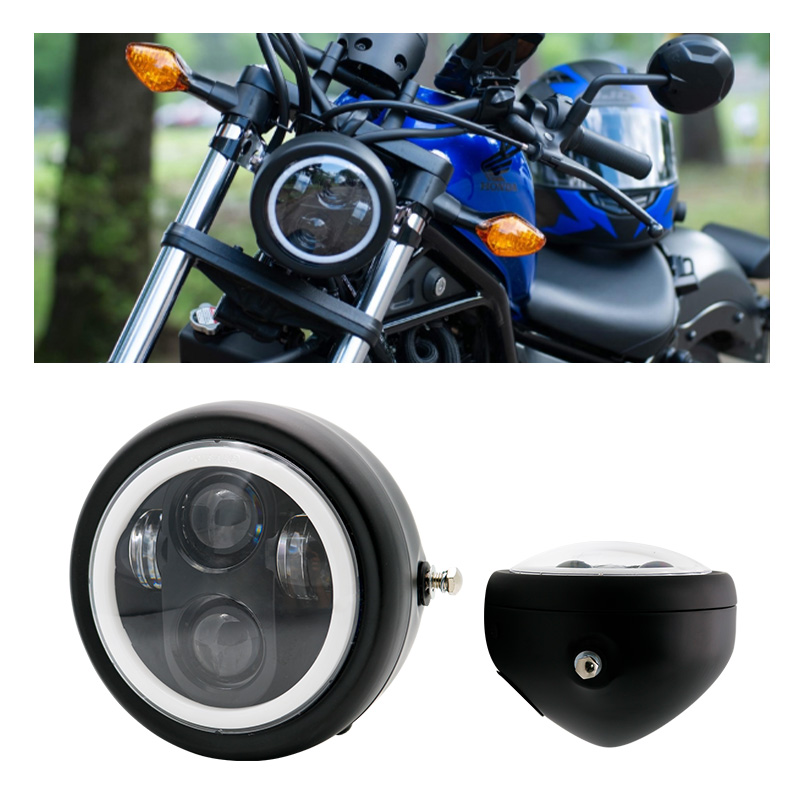 6.5 Inch Motorfietsen Ronde Led Halo Koplamp 12V Universele Afstand Licht Cafe Racer Vintage 5.75 "Motorfiets Koplamp
