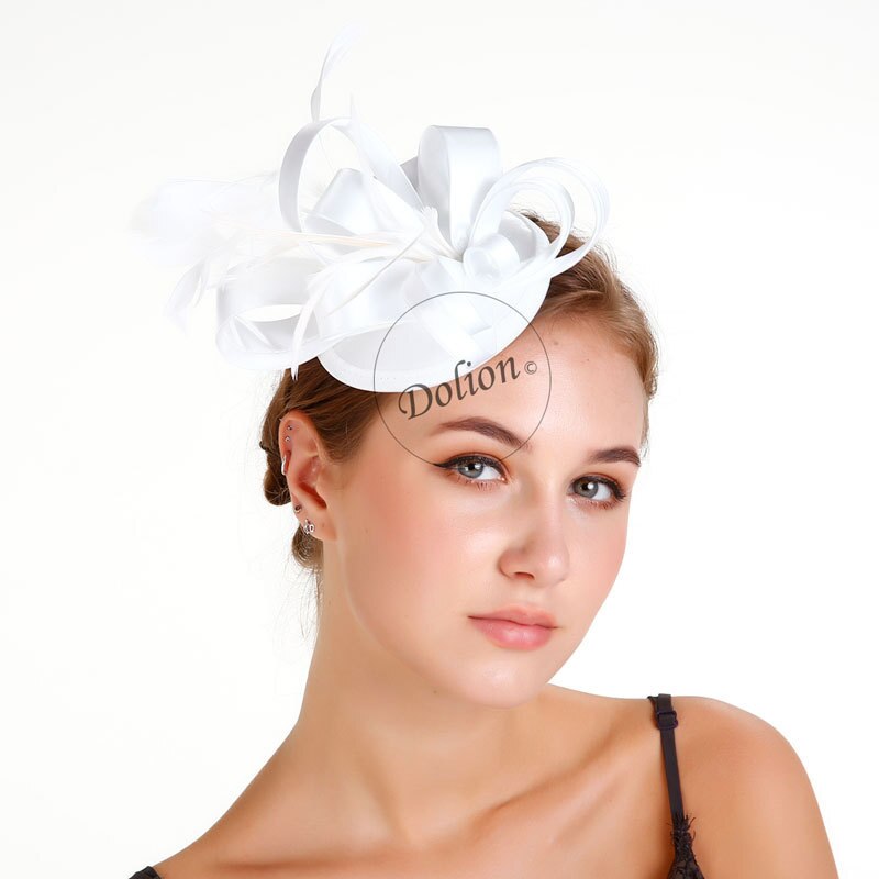 Señora sombrero de fieltro chicas maquillaje sombrero femenino estilo británico malla tocado Accesorios nupciales para el cabello sombreros de B-8295: Blanco