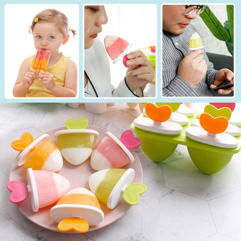 Homemade DIY Ice Cream Mold 6 Cell Heart Frozen Popsicle Lolly Maker Summer Tool X4YD