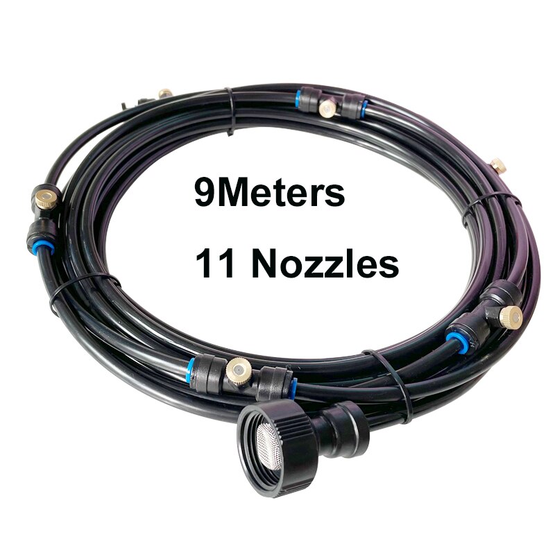 Misting Cooling System Misters For Patio 6M-18M Outdoor Mist Spray Kit +Brass Nozzles 1/4'' Tube Connector3/4'' Garden Watering: 9M Black and Blue