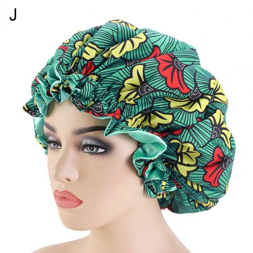Frauen Afrikanische Blumen- drucken Satin- Nacht Schlaf Motorhaube Hütte Haarpflege Kappe Kopf wickeln Große Kopf Tragen Damen Headwrap Haar pflege Hütte: J