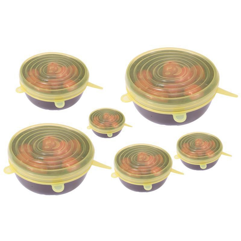 6 pc/set multifuncional manter fresco selo silicone tampas de alimentos acessórios de cozinha stretchable plástico embalagem de alimentos envoltório tigela tampa: yellow