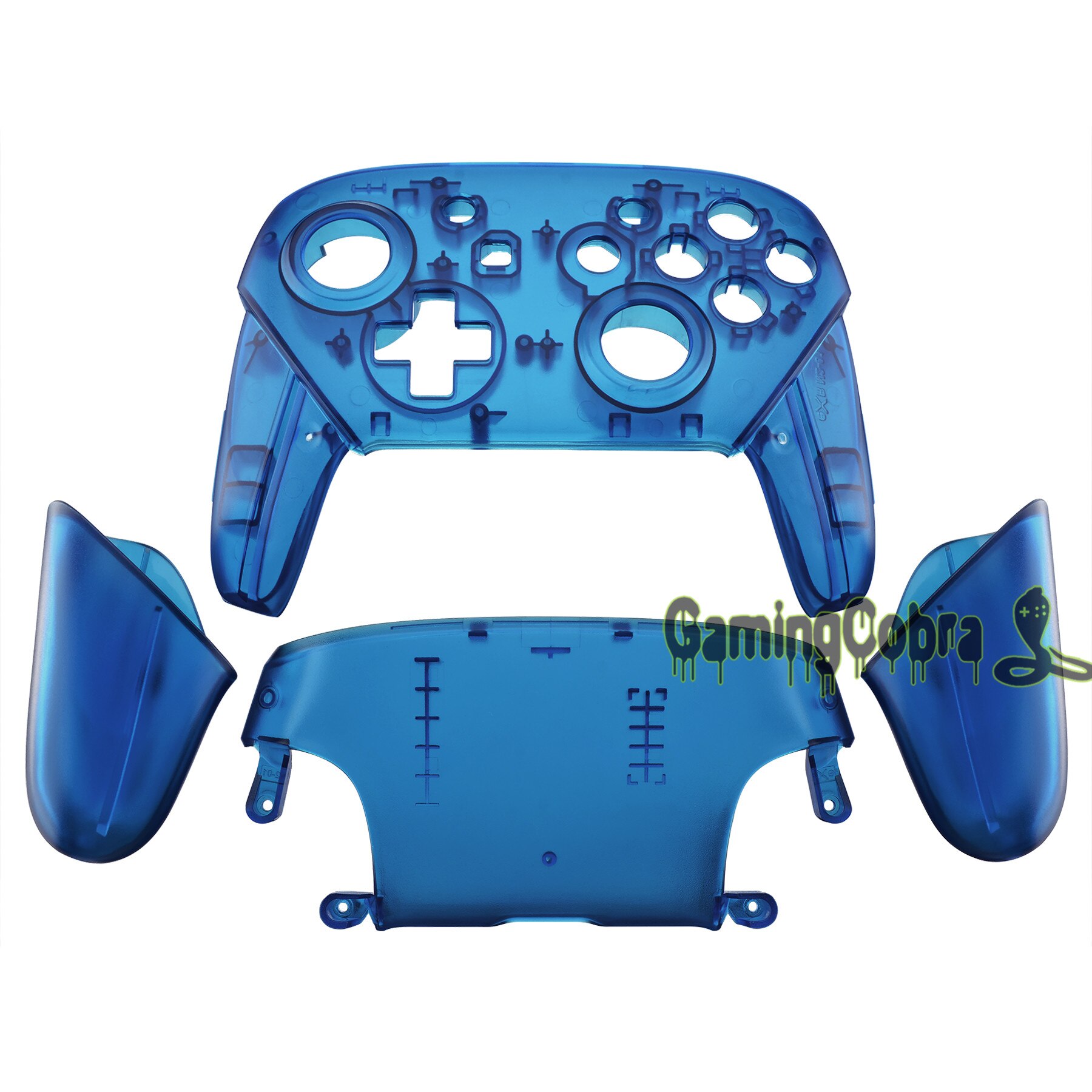 EXtremeRate Frontplatte Backplate Gehäuse Shell Cover mit Griffe Ersatz für Nintendo Schalter Pro Controller: Transparent Blue