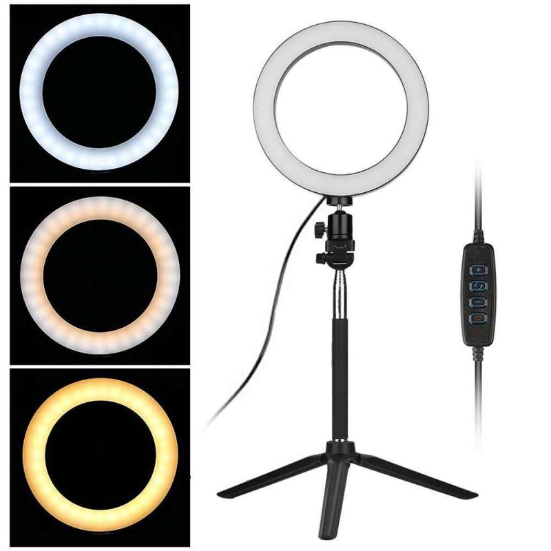 LED Studio Anello di Luce Foto Video Luce Della Lampada 3-Colore Della Luce Dimmerabile 6 "HA CONDOTTO LA Luce Anello Da Tavolo Mini treppiede Per La Fotografia