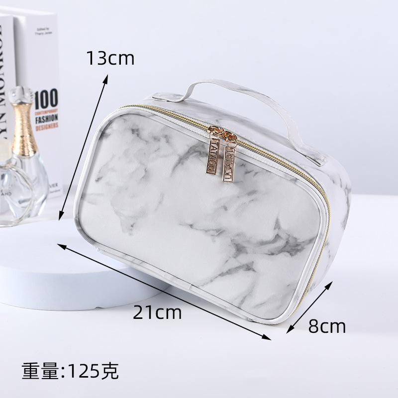 FUDEAM – sac à main de rangement multifonction pour femmes, sac à cosmétiques, motif marbre PU rose, trousse de maquillage imperméable: White-C