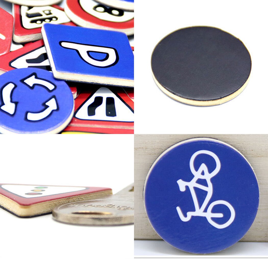 1 Set Traffic Sign Magnet Wood Educational Fridge Magnet Teaching Prop for Kids