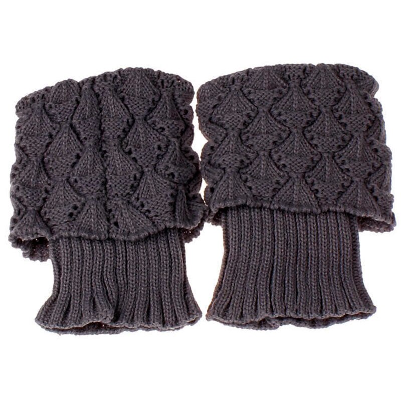 1pair Stretch Boot Cuffs Women Winter Short Crochet Grain Shell Knit Leg Warmers Foot Cover Toppers Socks NIN668: Dark Grey