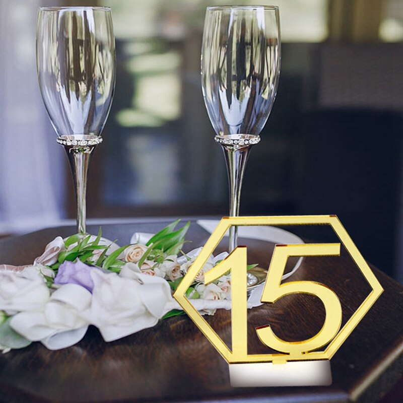 Mirror Hexagon Hollow Number 1-15 Wedding Seat Table Number Plate Decoration Crafts