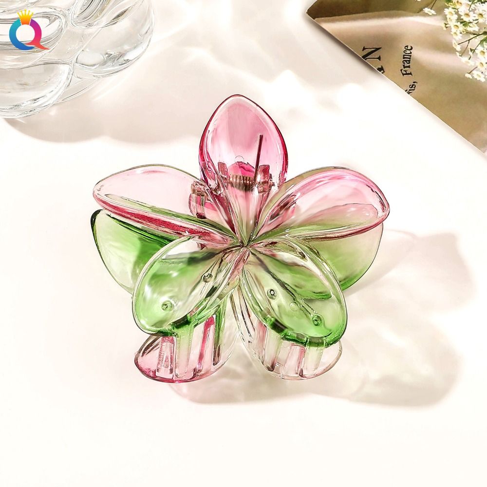 Pinza para el pelo de flor grande transparente, Color degradado, pinzas en forma de flor Simple, accesorios para el cabello, horquilla para cola de caballo: YELLOW