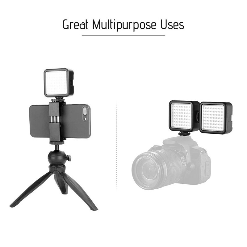 ABHU-W49 Mini Interlock Camera Led-paneel Licht Dimbare Camcorder Video Verlichting Met Schoen Mount Adapter Voor Canon Nikon Sony A7