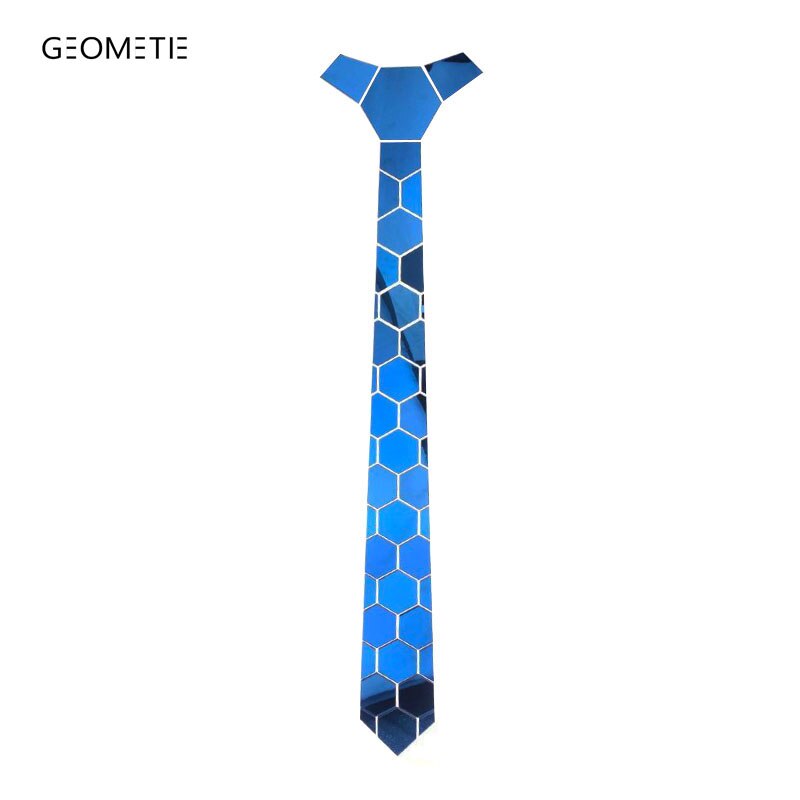 Cravate hommes de géometie forme nid d'abeille Slim Fit cravate miroir bleu tout Match accessoire de fête d'affaires luxe: Default Title