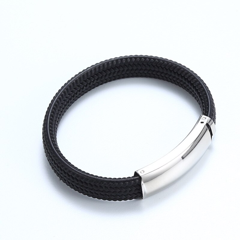 Klassieke Stijl Mannen Siliconen Armband Zwart/Zilver Kleur Rvs Knop Neutrale Accessoires Hand Geweven Sieraden: Silvercolor