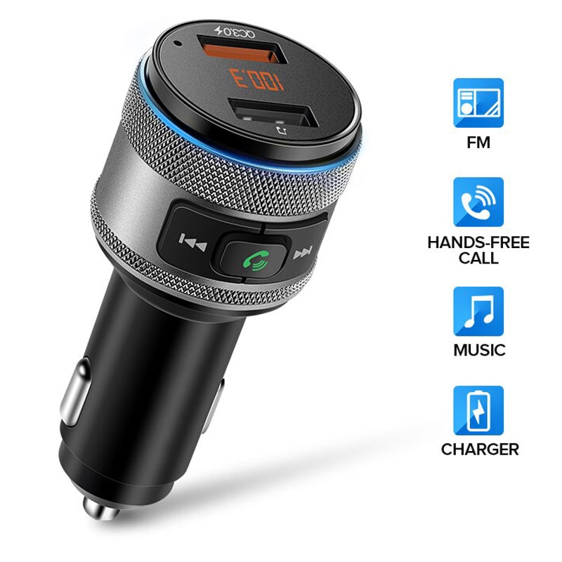 VANJEW C57 Car FM Transmitter Bluetooth 4.2 Wireless Hands-free Car Kit FM Modulator Quick Charge 3.0 Car Charger MP3 Player CE