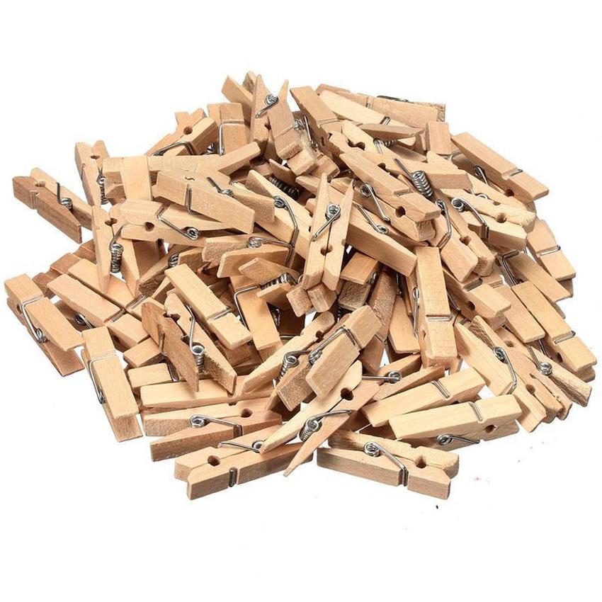 Very Small Mine Size 25mm Mini Natural Wooden Clips For Photo Clips Clothespin Craft Decoration Clips Pegs 50pcs