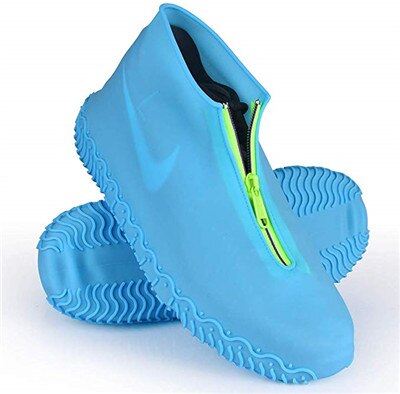 Portable Waterproof Shoe Covers Silicone Reusable Shoe Cover Non-slip Durable Zipper Elastic Rain Cover Protection for Men Women: blue / L