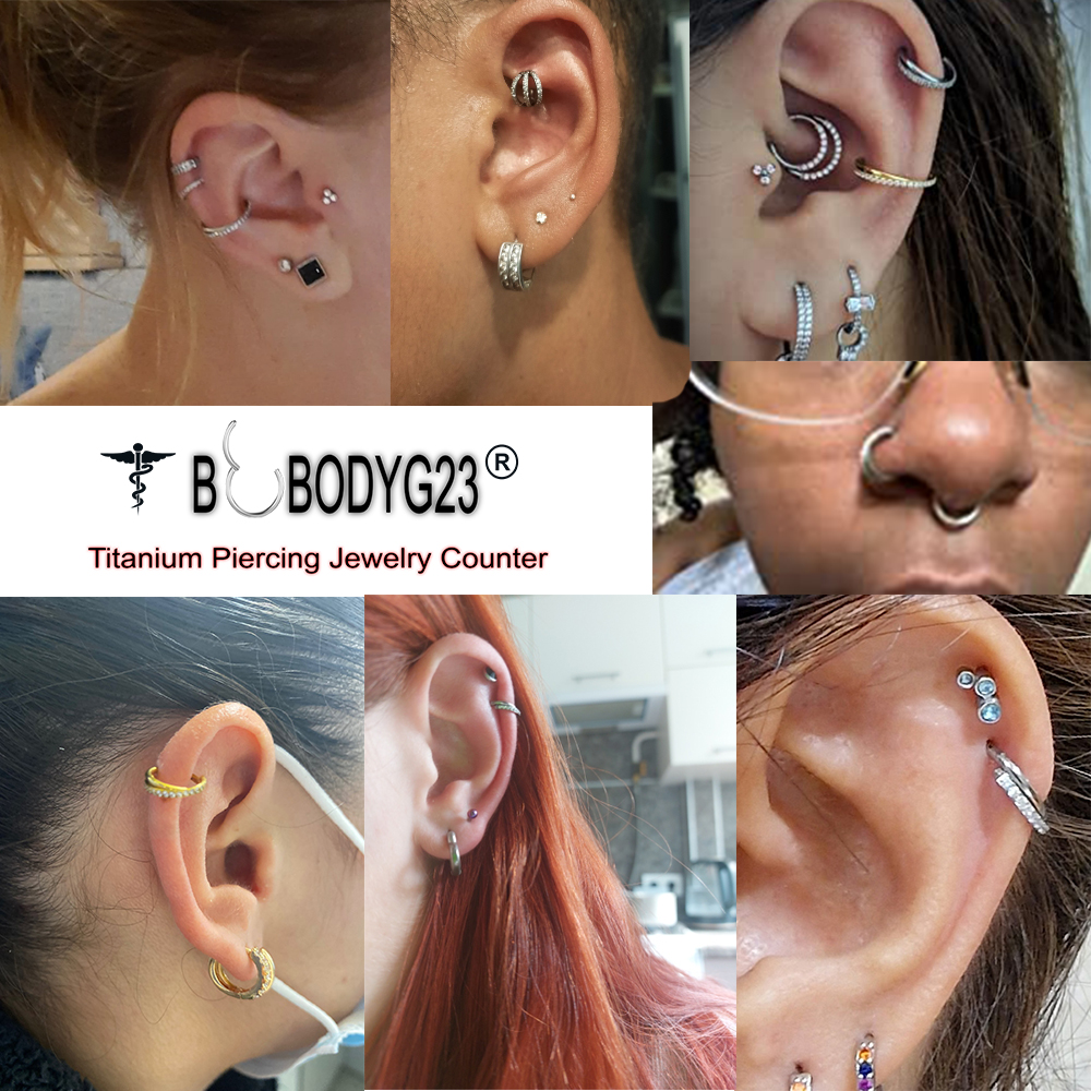 hengkaixuan 18G 16G Neus Hoop Ring Titanium Septum Clicker G23 Scharnierend Segment Clicker Ring Helix Kraakbeen Oorbellen Hoop Daith Piercing Sieraden, Titanium, Zirkonia