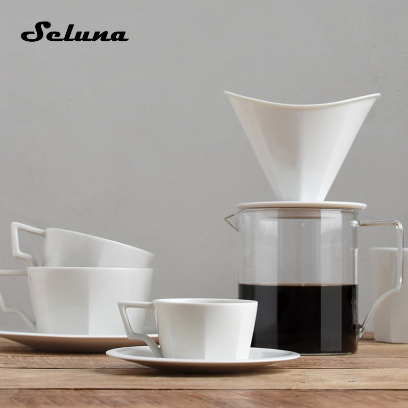 Japanese Style 2cups Hand Drip Coffee Filter Pour Over Coffee Brewer Cup and Saucer Ceramic Coffee Tea Mug Espresso Cup