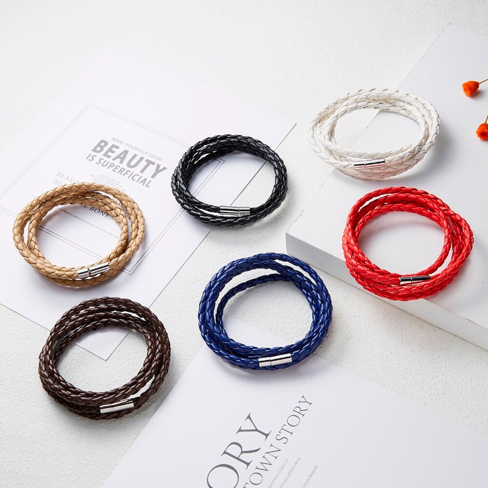 Rinhoo populære 5 omgange læderarmbånd smykker til mænd charme vintage sort punk armbånd & armring