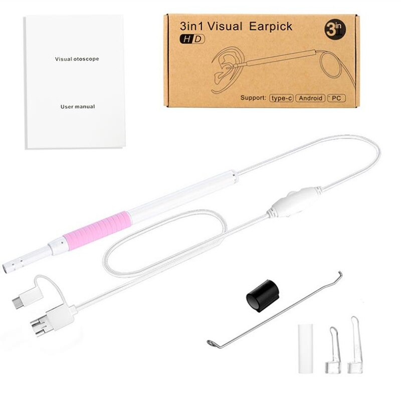 3-in-1 Ear Cleaning Endoscope Mini Camera 5.5mm Borescope Inspection Camera Otoscope Visual Earpick Tool: Pink