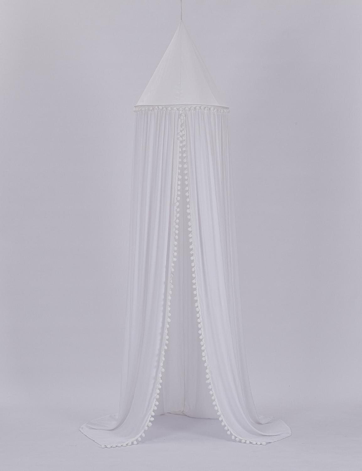 Pompoms katoenen speelhuis tenten voor kinderen hemelbed gordijn baby hangende tent kinderbed kinderkamer decoratie ronde koepel klamboe: Wit
